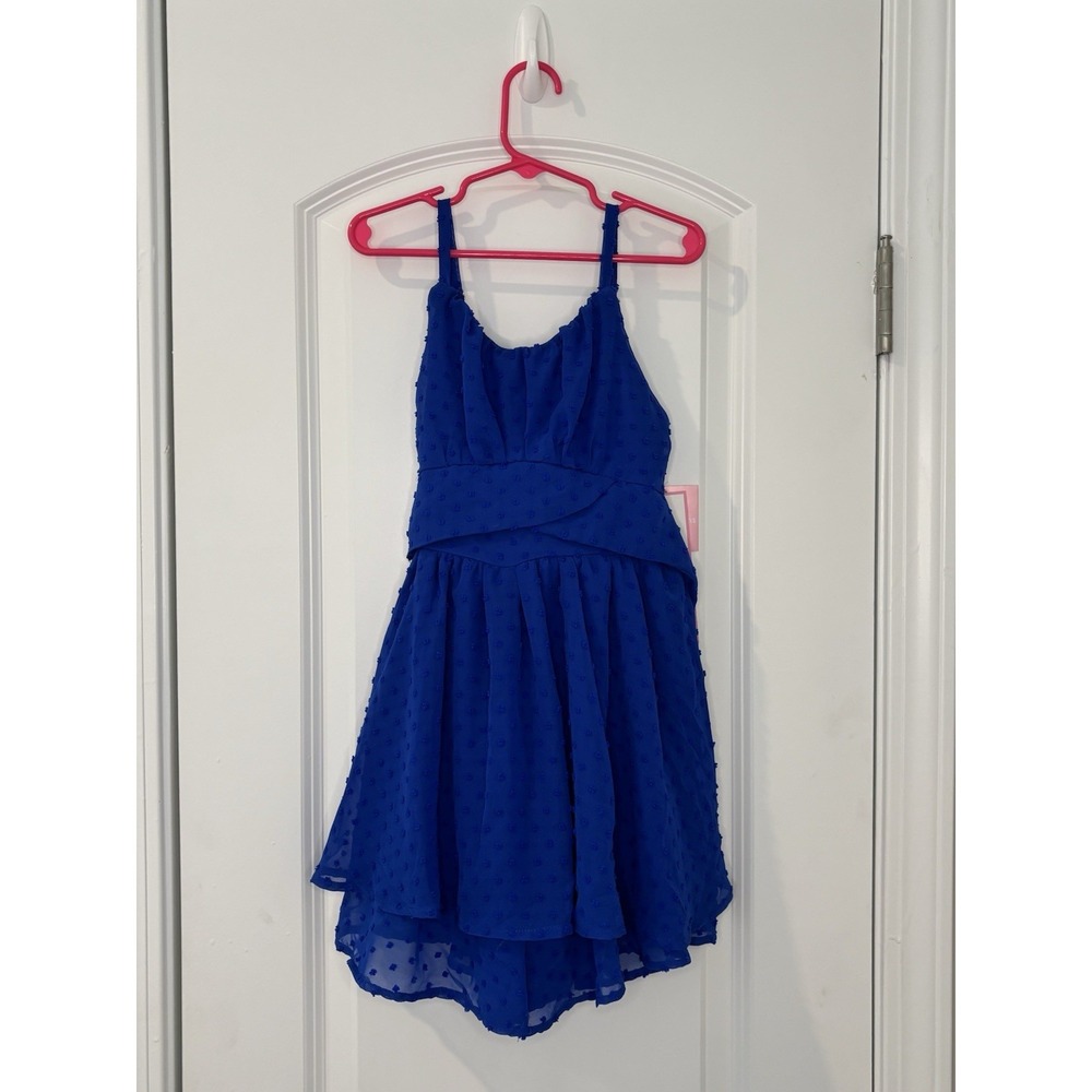 Rare Editions Girls Romper Size 7 NWT Royal Blue Swiss Dot Chiffon - Picture 6 of 8